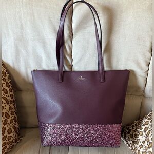Kate Spade Burgundy and Pink Glitter Tote
